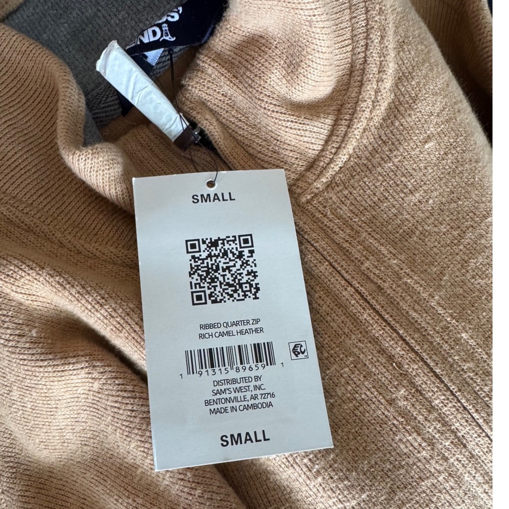 Lands' End Mens‎ Ribbed Quarter Zip Pullover Rich Camel Heather Tan Small NWT - Picture 3 of 7